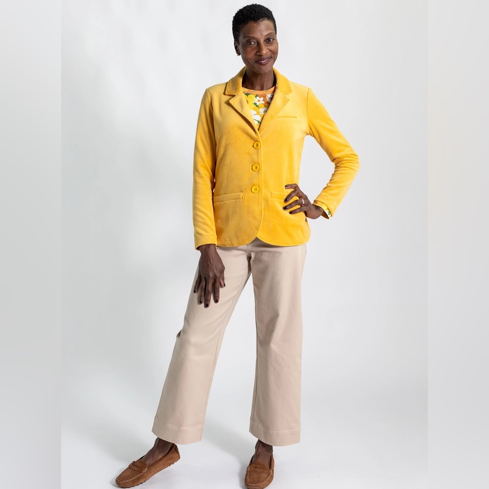 Lesley Evers The Britt Blazer Dandelion Yellow Velvet Velour Colorful Fun Large
